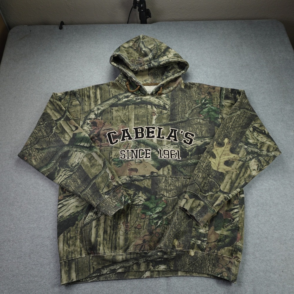 Cabela's Hoodie Mens Large Camo Outdoors Pullover Mossy Oak Hunting Sweatshirt